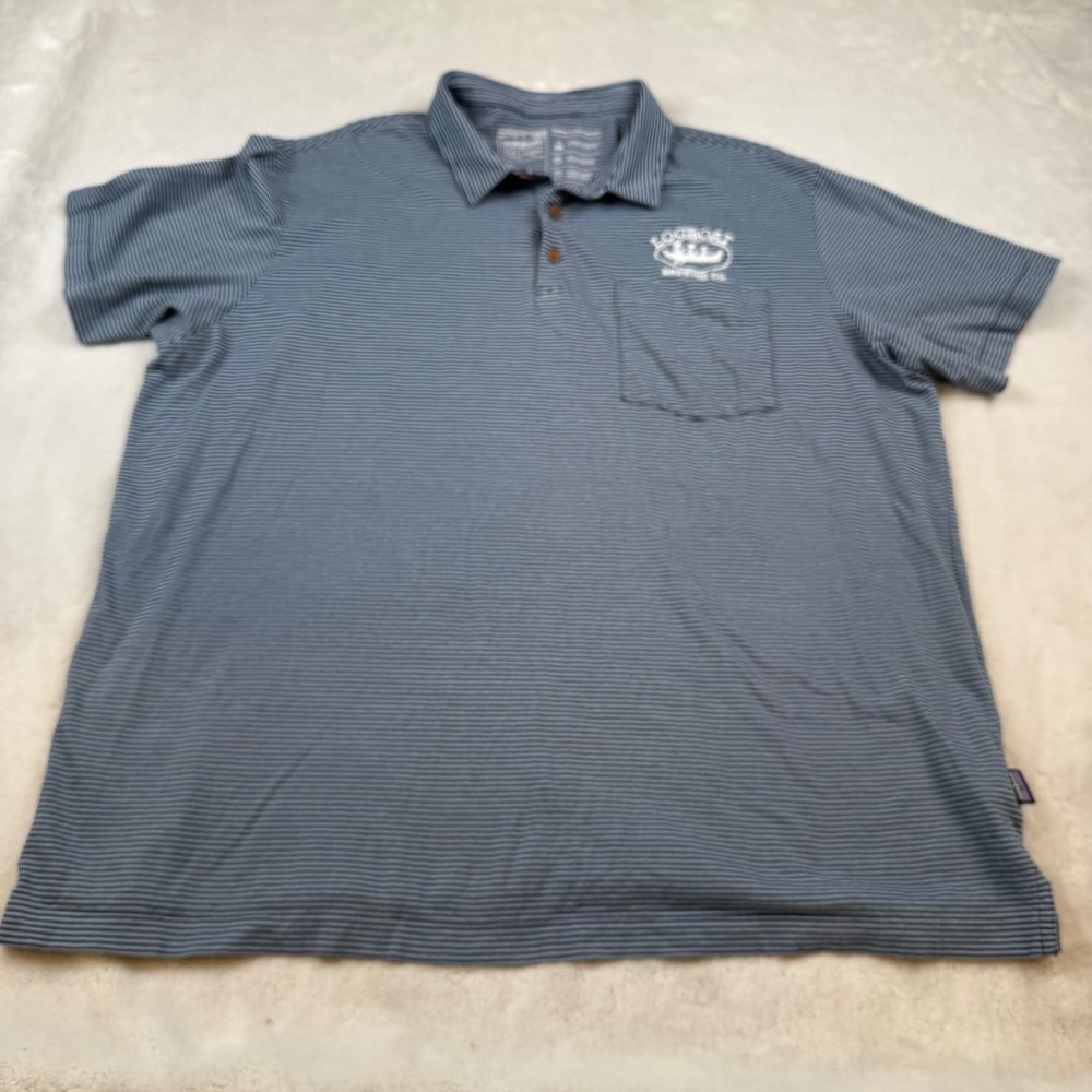 Patagonia‎ Men's Striped Polo Shirt Cotton Log Boat Brewery Embroidered Size XXL